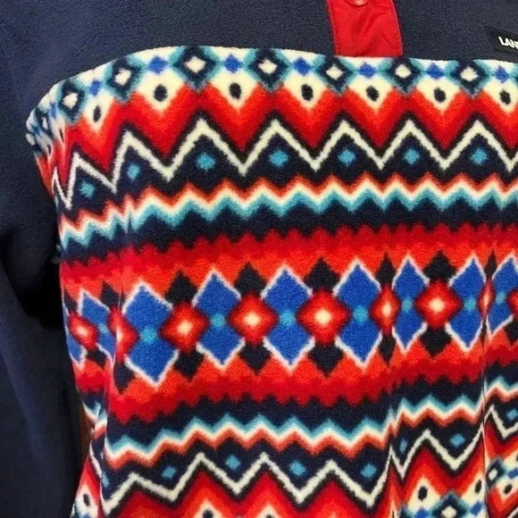 LANDS’ END UNISEX PULLOVER FLEECE SNAP NECK JACKET•SIZE MED MULTI COLORED - Picture 6 of 10